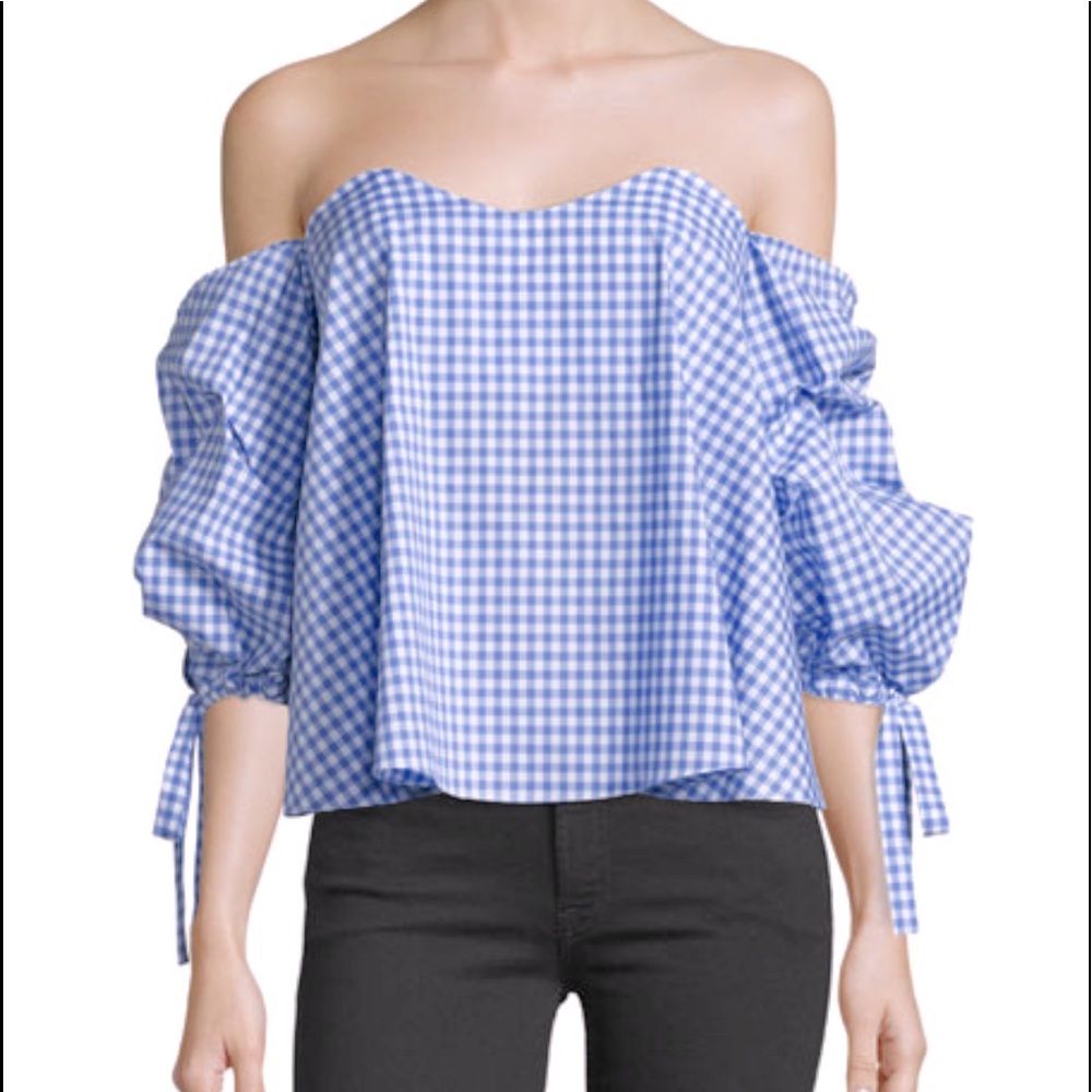 Do+Be off the shoulder gingham bustier top